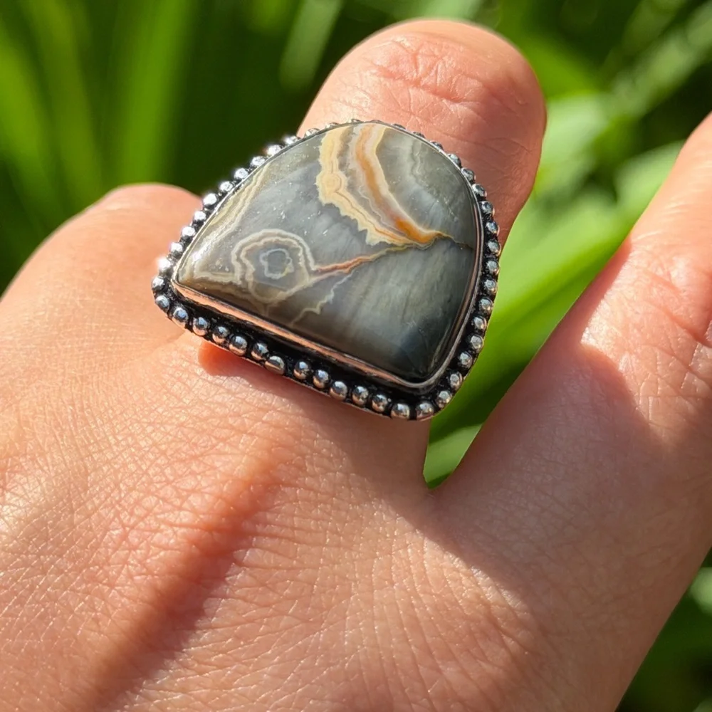Size 7 925 silver plated ocean jasper ring 0499‎